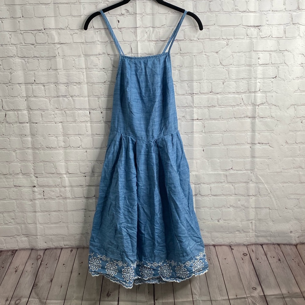 Denim Dress with Floral Lace Accent